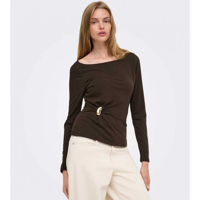 ONLY ONLELENA L/S BOATNECK METAL TOP JRS NOOS BROWN