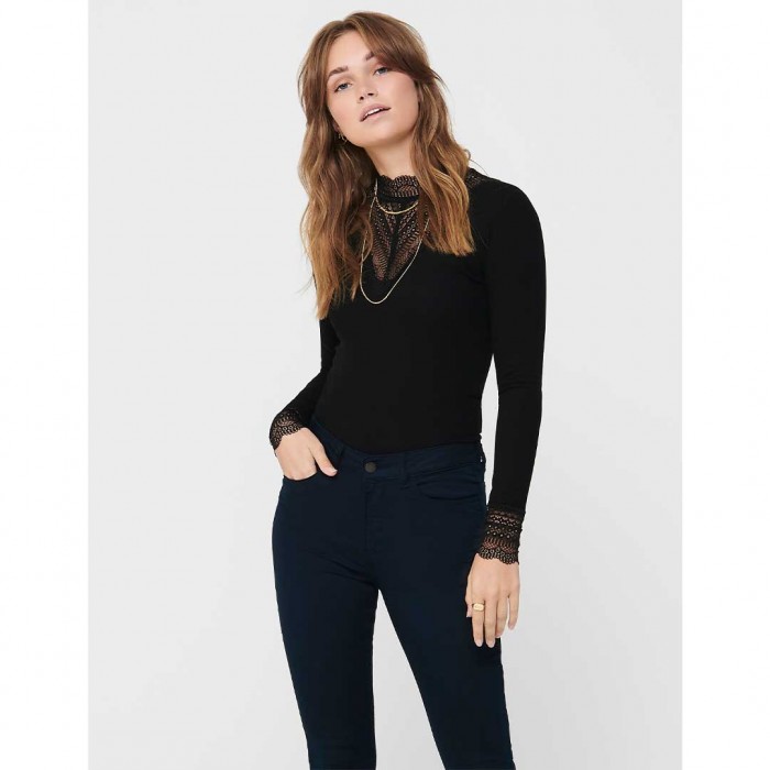 ONLY ONLTILDE L/S HIGH NECK LACE TOP JRS NOOS BLACK