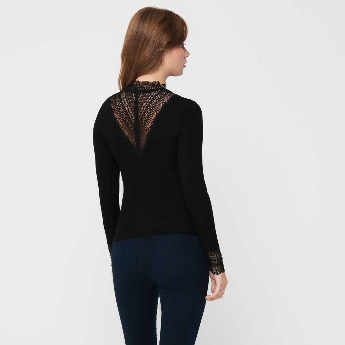 ONLY ONLTILDE L/S HIGH NECK LACE TOP JRS NOOS BLACK
