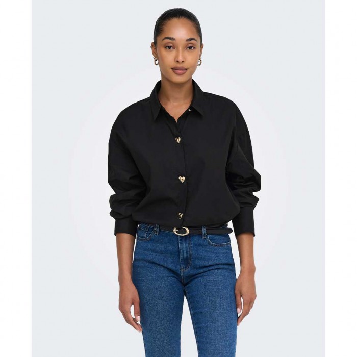 ONLY ONLKIRI BUTTON DETAIL LS SHIRT FR WVN BLACK