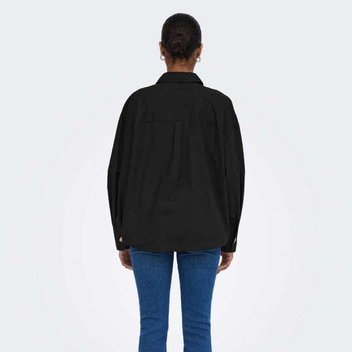 ONLY ONLKIRI BUTTON DETAIL LS SHIRT FR WVN BLACK