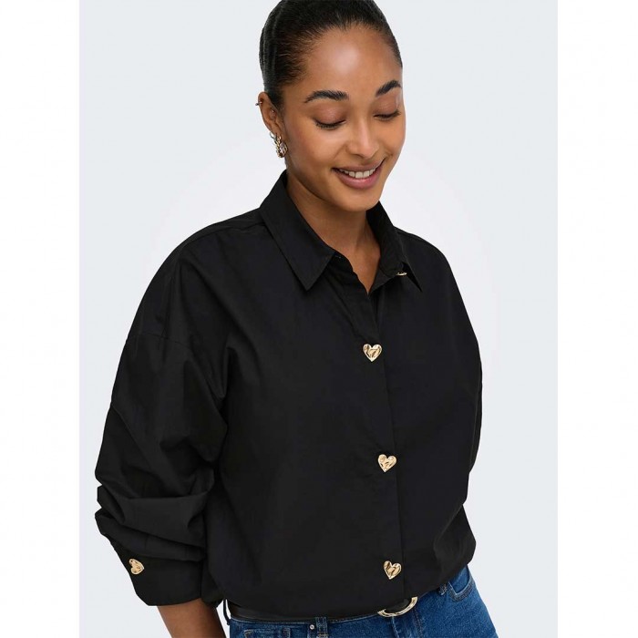 ONLY ONLKIRI BUTTON DETAIL LS SHIRT FR WVN BLACK