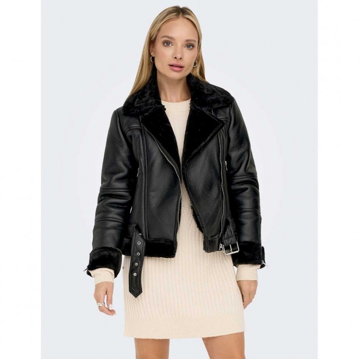 ONLY ONLAGNETE FAUXLEATHER BONDED BIKER OTW BLACK