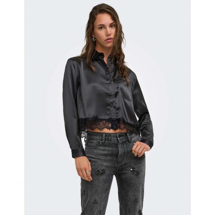 ONLY ONLINDONA L/S SATIN LACE SHIRT WVN BLACK