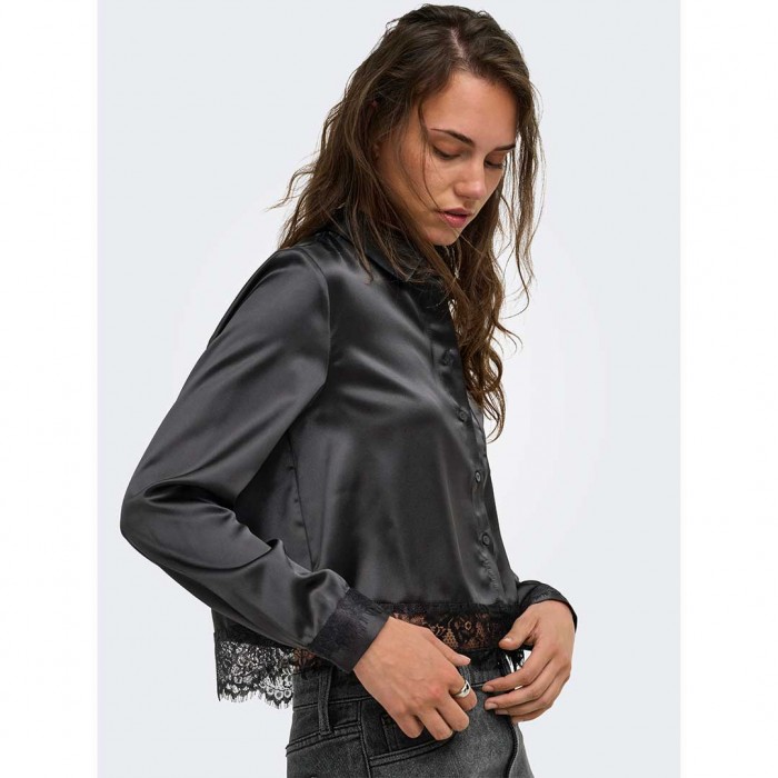 ONLY ONLINDONA L/S SATIN LACE SHIRT WVN BLACK