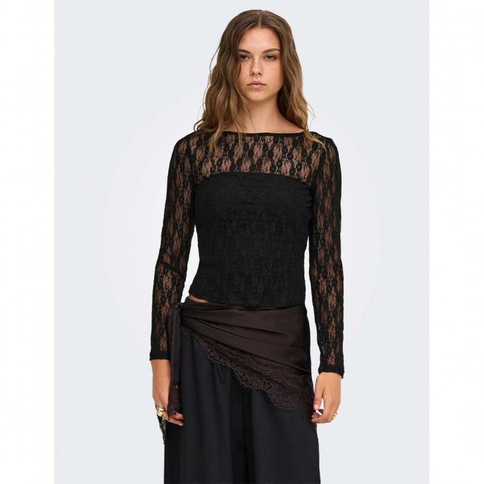 ONLY ONLNIKITA L/S BOATNECK LACE TOP BOX JRS BLACK