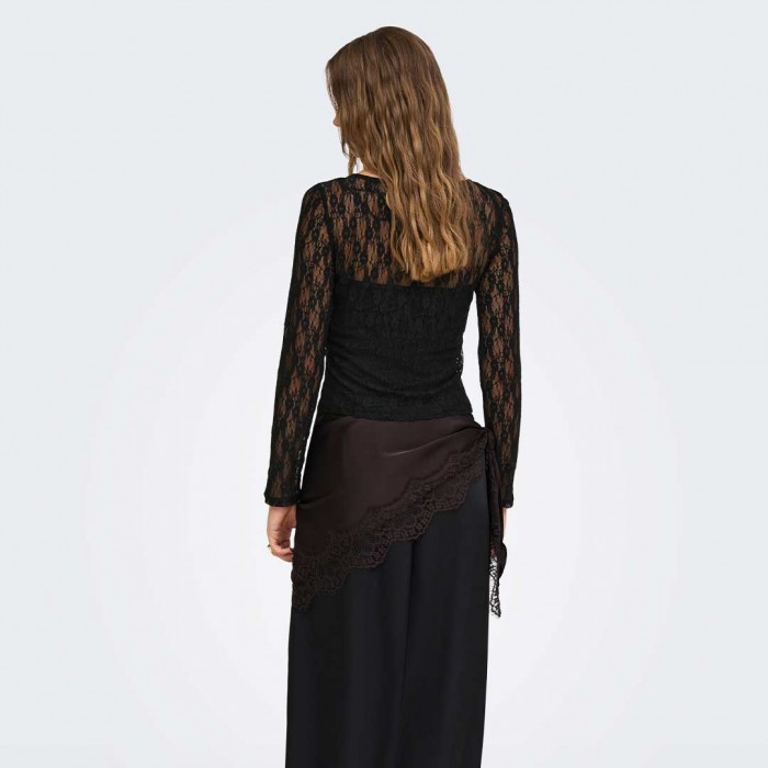 ONLY ONLNIKITA L/S BOATNECK LACE TOP BOX JRS BLACK