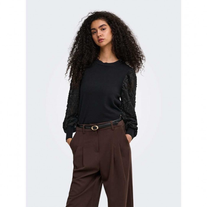 ONLY ONLGLOW LS WOVEN MIX O-NECK KNT BLACK
