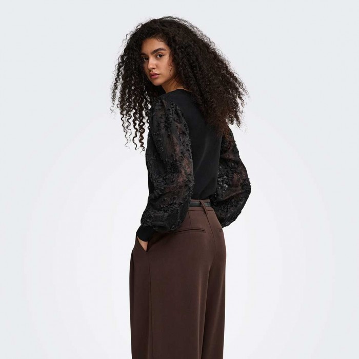ONLY ONLGLOW LS WOVEN MIX O-NECK KNT BLACK