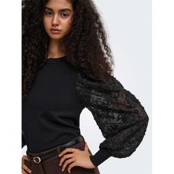 ONLY ONLGLOW LS WOVEN MIX O-NECK KNT BLACK