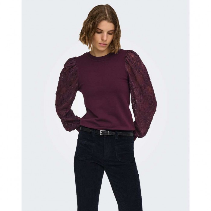 ONLY ONLGLOW LS WOVEN MIX O-NECK KNT BORDO
