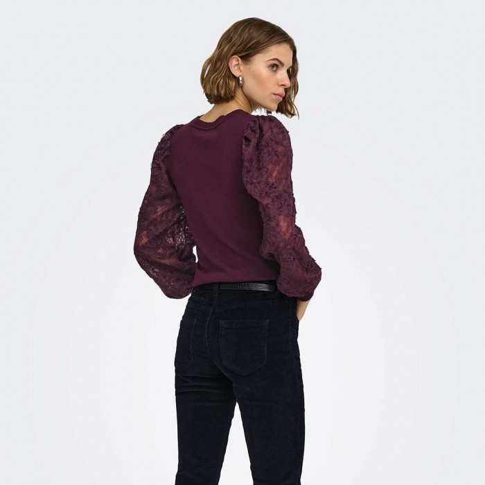 ONLY ONLGLOW LS WOVEN MIX O-NECK KNT BORDO