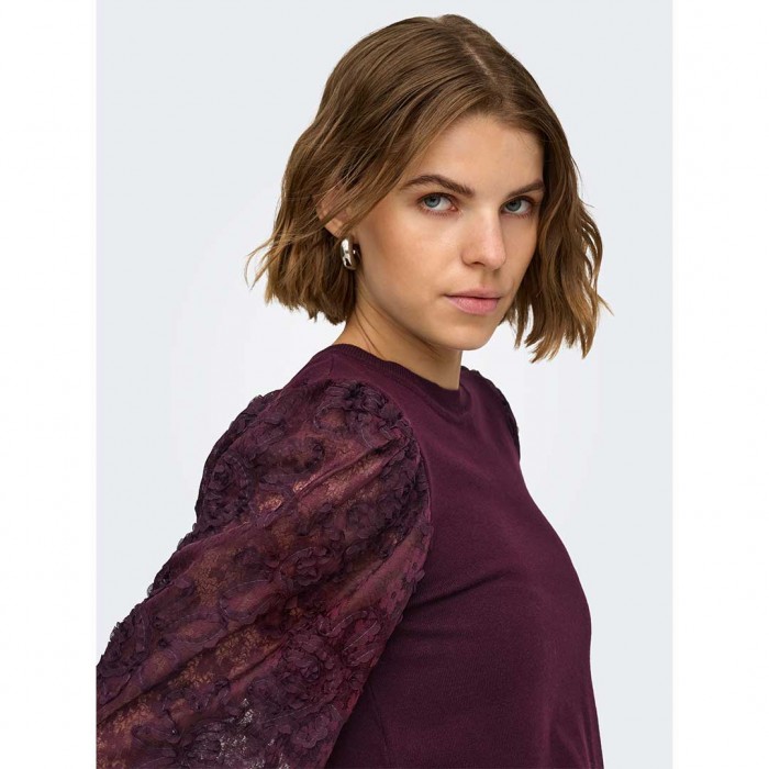 ONLY ONLGLOW LS WOVEN MIX O-NECK KNT BORDO