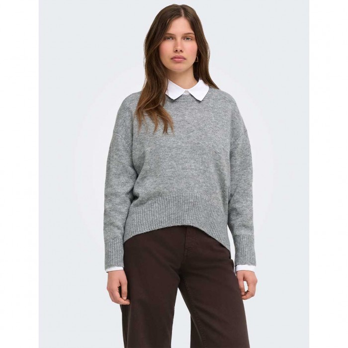 ONLY  ONLALIVIA LS HIGH-LOW O-NECK NOOS KNT LIGHT GRAY