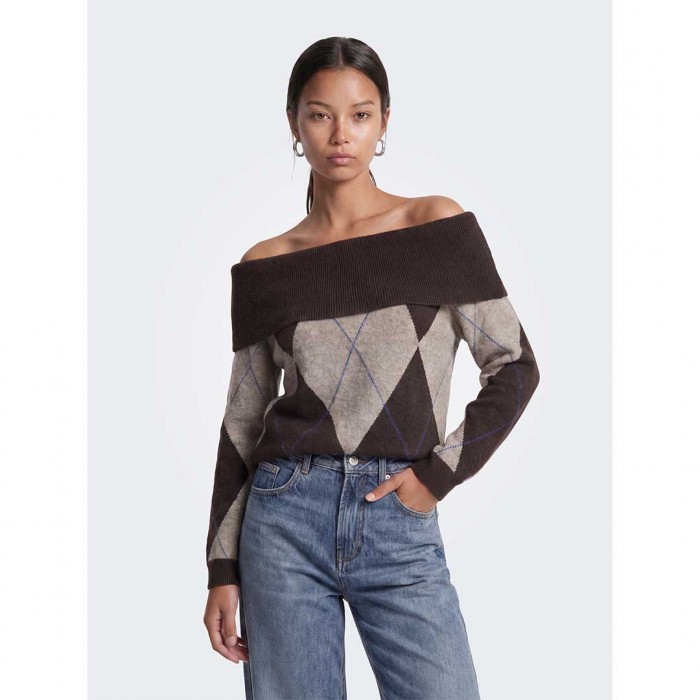 ONLY ONLALIVIA LS OFF SHOULDER KNT BROWN