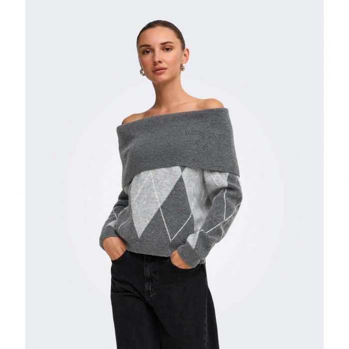 ONLY ONLALIVIA LS OFF SHOULDER KNT GRAY