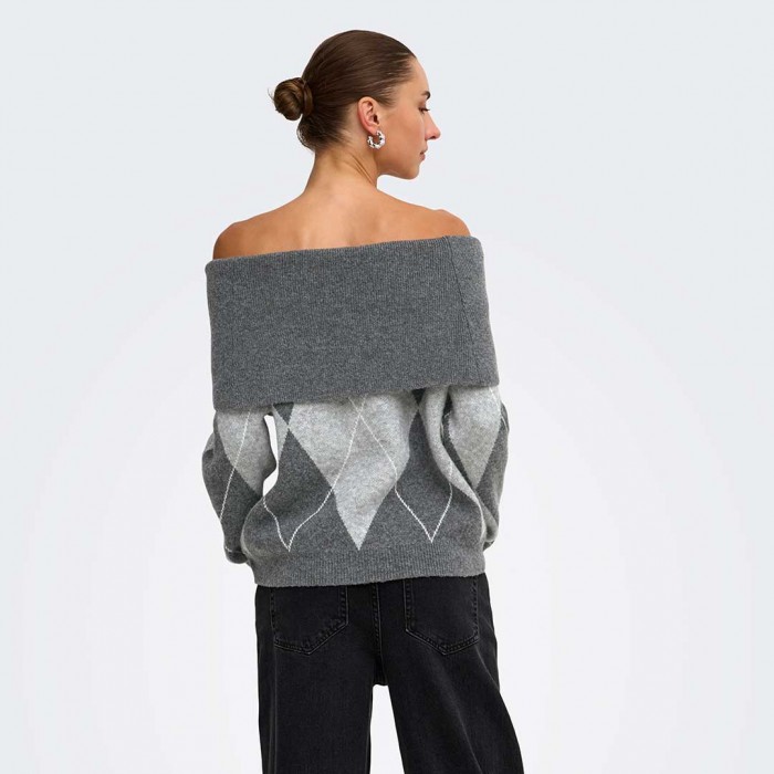 ONLY ONLALIVIA LS OFF SHOULDER KNT GRAY