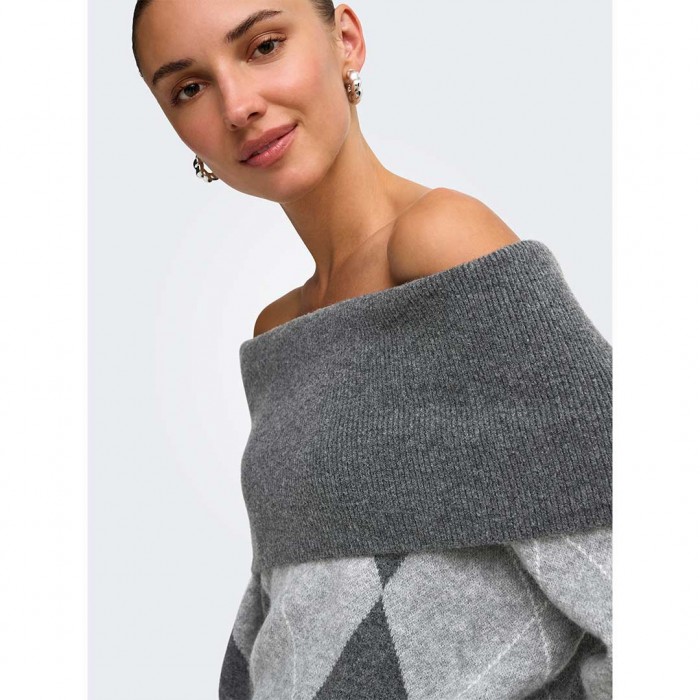 ONLY ONLALIVIA LS OFF SHOULDER KNT GRAY