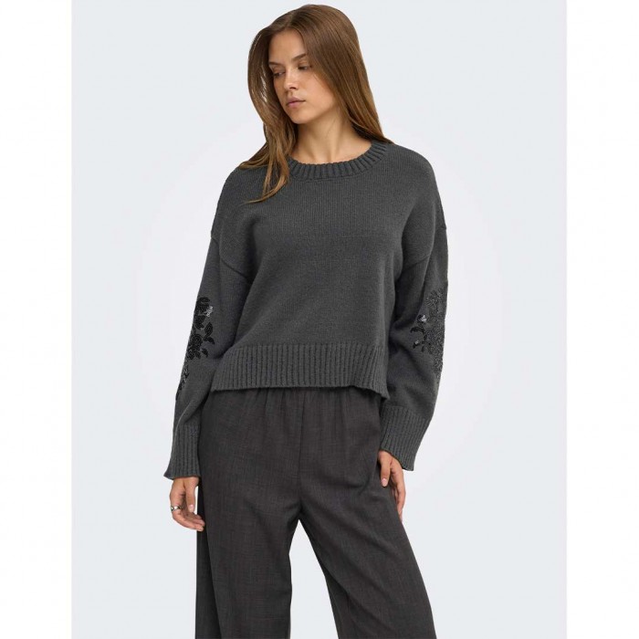 ONLY ONLANNIKA LS SEQUINS O-NECK KNT DARK GRAY