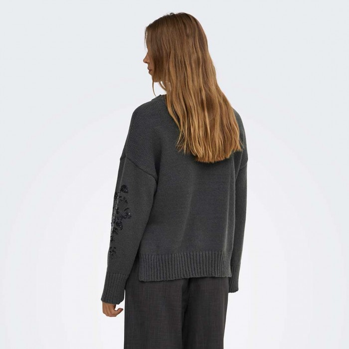 ONLY ONLANNIKA LS SEQUINS O-NECK KNT DARK GRAY