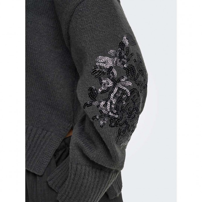 ONLY ONLANNIKA LS SEQUINS O-NECK KNT DARK GRAY