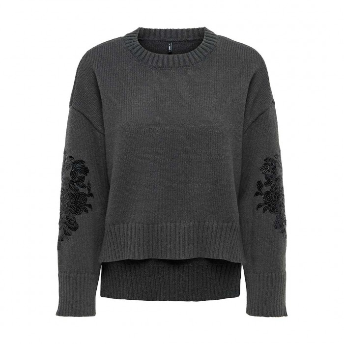 ONLY ONLANNIKA LS SEQUINS O-NECK KNT DARK GRAY
