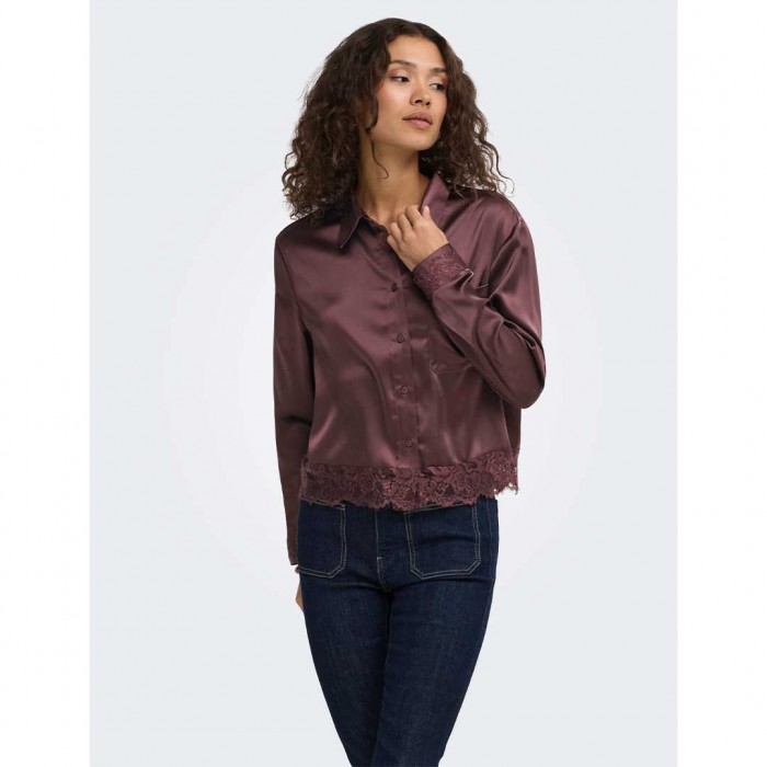 ONLY ONLINDONA L/S SATIN LACE SHIRT WVN BROWN
