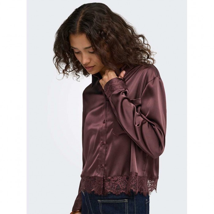 ONLY ONLINDONA L/S SATIN LACE SHIRT WVN BROWN