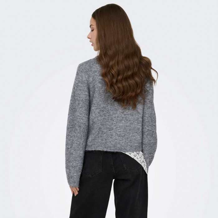 ONLY ONLMIGGIE LS O-NECK PEARL CARDI KNT NOOS GRAY
