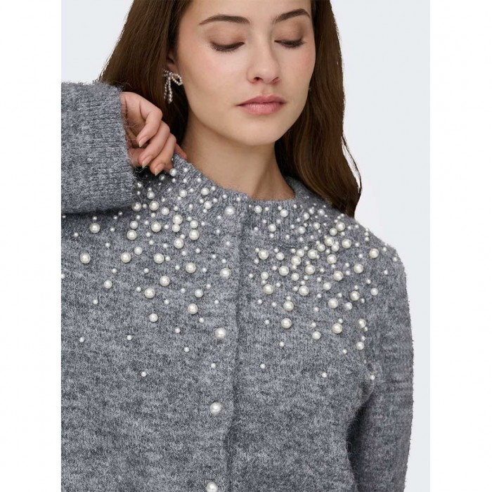 ONLY ONLMIGGIE LS O-NECK PEARL CARDI KNT NOOS GRAY
