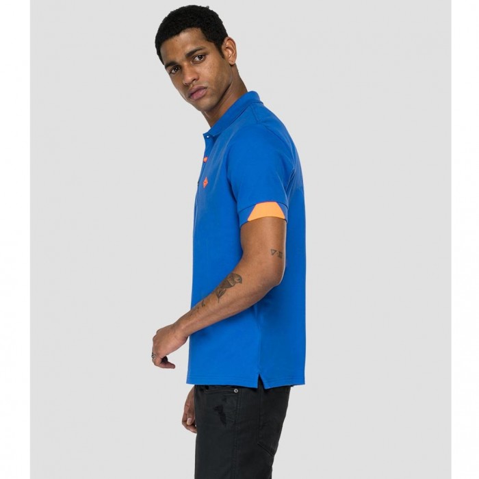 REPLAY REPLAY POLO SHIRT IN STRETCH PIQUET ROYAL