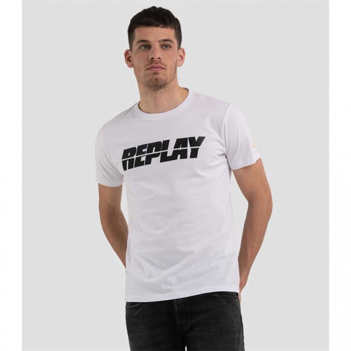 REPLAY JERSEY T-SHIRT WITH LETTERING PRINT WHITE