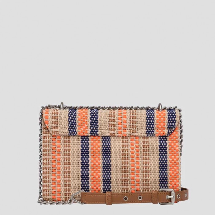 REPLAY STRIPED PHOENIX BAG WITH ARCHIVE LOGO BEIGE