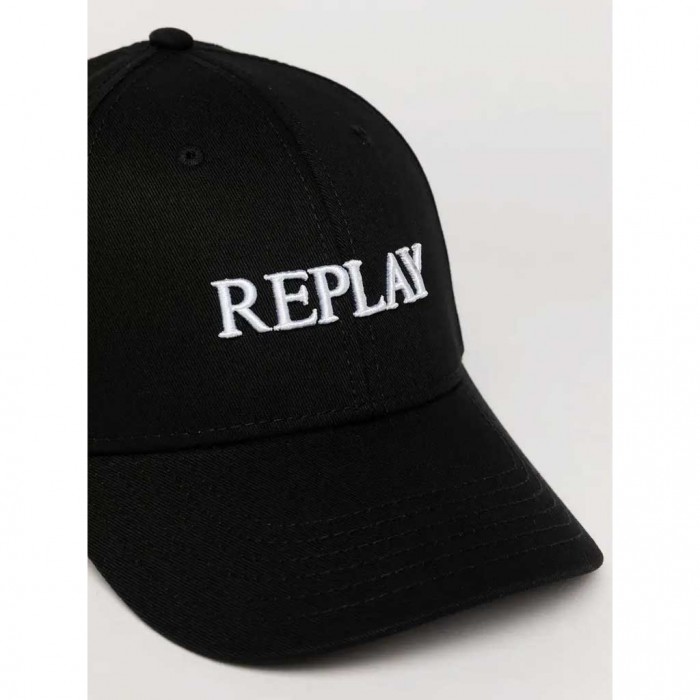 REPLAY CAP WITH BILL WITH EMBROIDERED LOGO BLACK