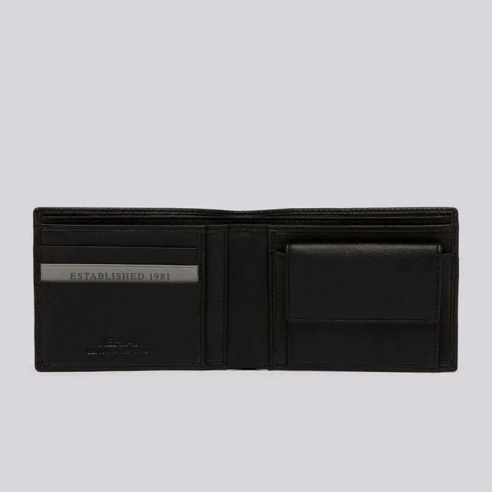 REPLAY WALLET IN SOLID-COLOURED LEATHER BLACK