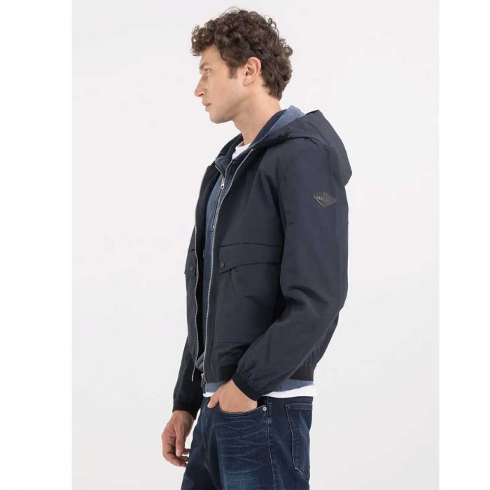 REPLAY SHORT JACKET WITH HOOD BLUE