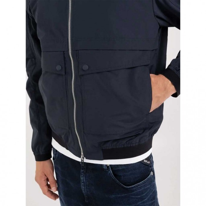 REPLAY SHORT JACKET WITH HOOD BLUE