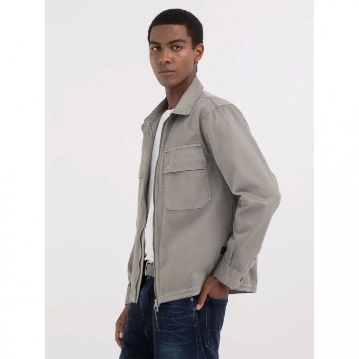 REPLAY FULL ZIPPER SHIRT IN TWILL GREY