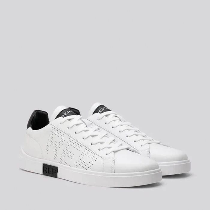 REPLAY POLYS STUDIO SNEAKERS WITH OPENWORK LOGO WHITE