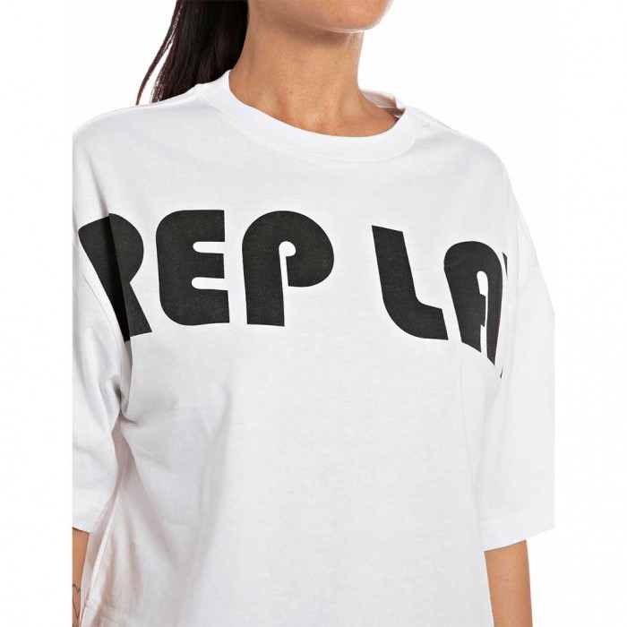 REPLAY CROPPED T-SHIRT WITH PRINT WHITE