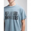 REPLAY COTTON T-SHIRT WITH LETTERING PRINT LIGHT BLUE