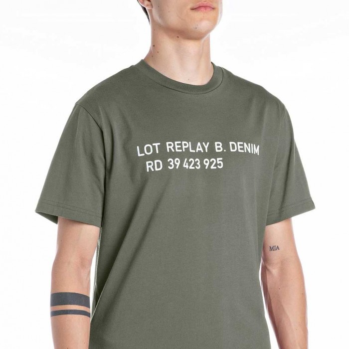 REPLAY REGULAR-FIT T-SHIRT WITH LETTERING GREEN