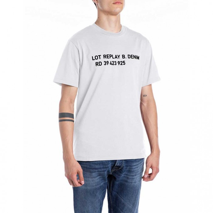 REPLAY MAN T SHIRT LETTERS PRINT WHITE