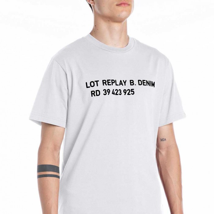 REPLAY MAN T SHIRT LETTERS PRINT WHITE