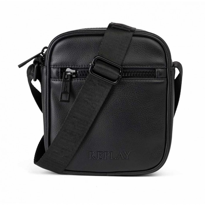 REPLAY MAN LEATHER CROSSBODY BAG BLACK