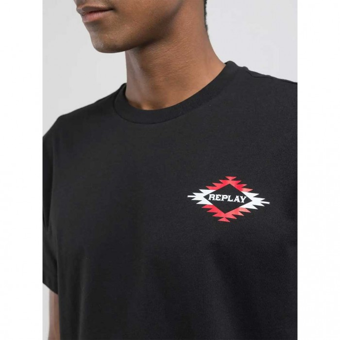 REPLAY COTTON T-SHIRT WITH LETTERING BLACK