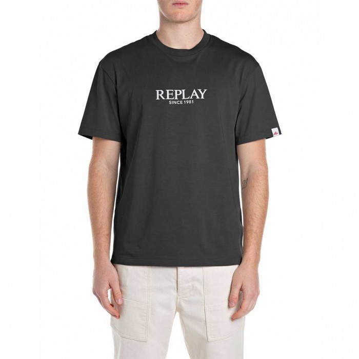 REPLAY MAN LOGO PRINT T SHIRT BLACK