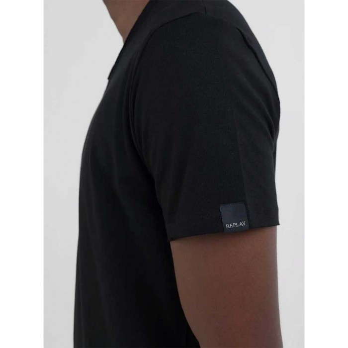 REPLAY COTTON V-NECK T-SHIRT BLACK