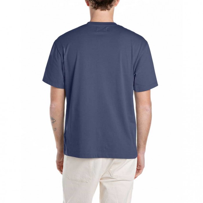 REPLAY RELAXED-FIT T-SHIRT WITH LETTERING PRINT BLUE