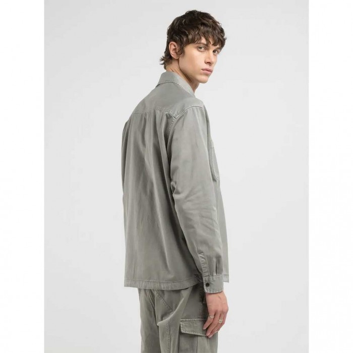 REPLAY RELAXED-FIT COTTON SHIRT GREY MILITARY